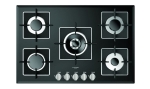 Płyta gazowa 77cm, 5 palników, czarne frezowane szkło